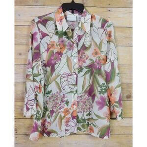 Alfred Dunner Shirt Petitie 12P Long Sleeve Multi Color Floral Button Down